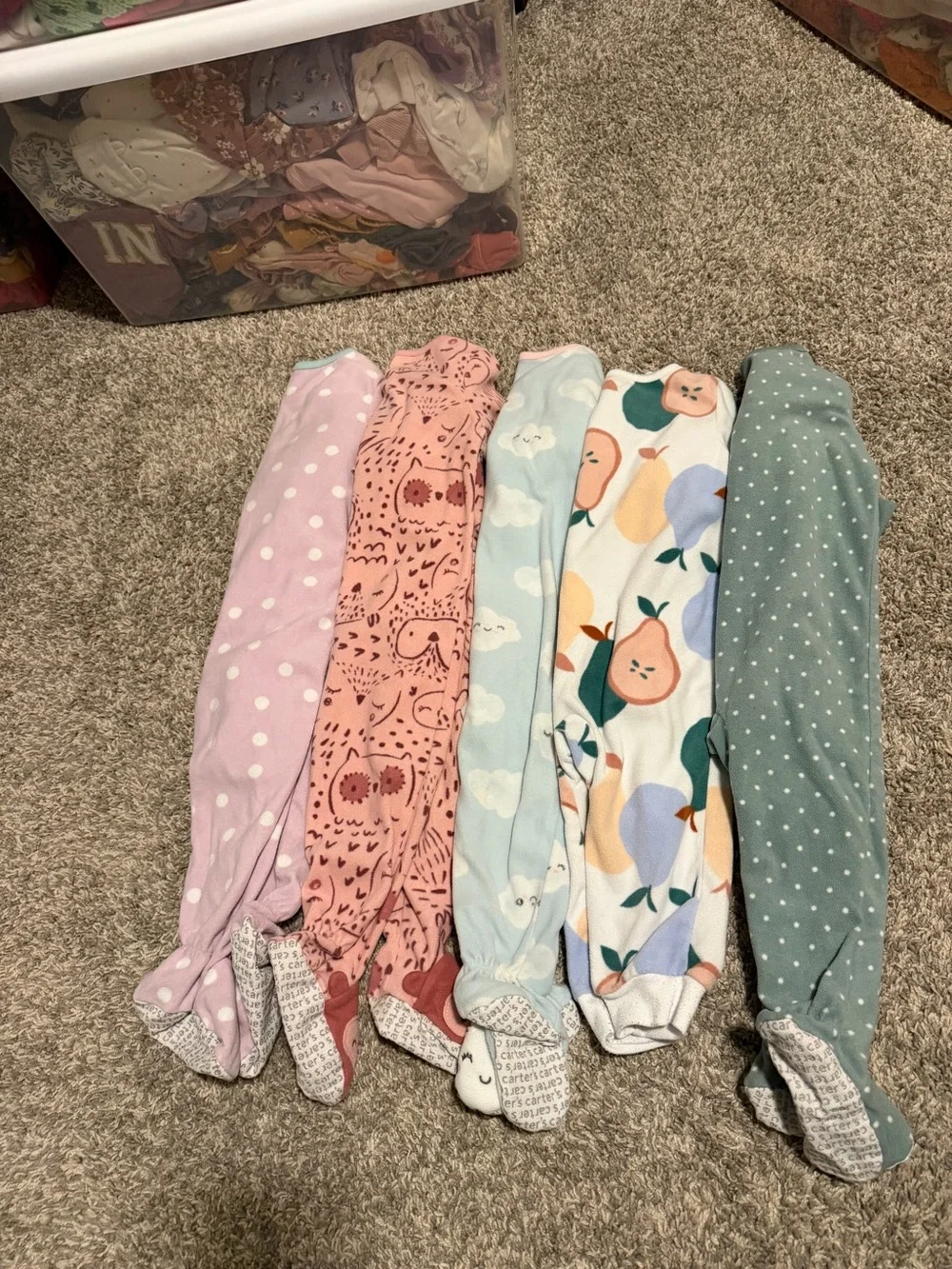 Set of 5 Baby Footed Sleepers - Pastel Fruit & Polka Dot Prints